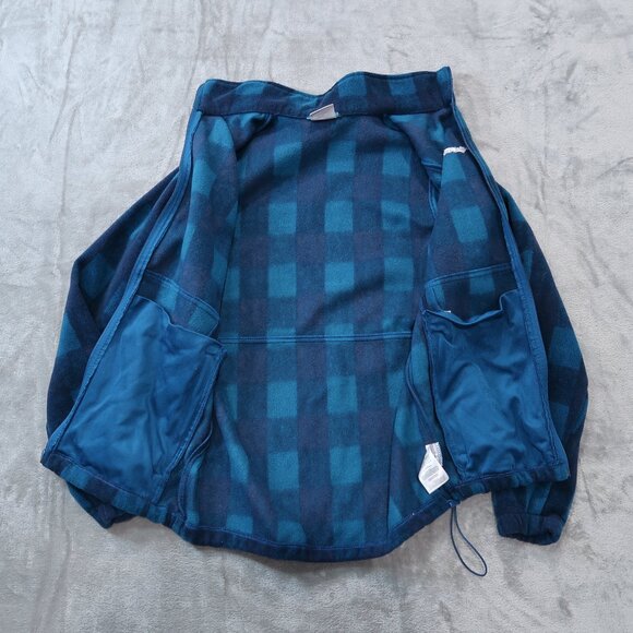 Columbia Mens Fleece Jacket Casual Drawstring Waist Zip Up Checkered Blue - Picture 8 of 16